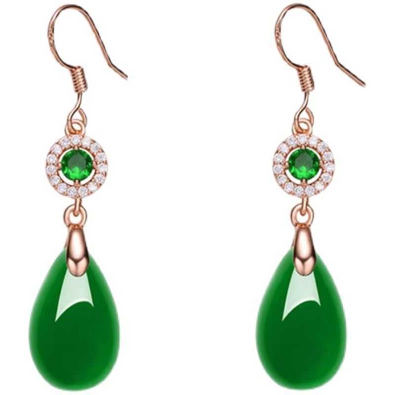 

Charm New 925 silver inlaid with high-grade emerald drops earrings agate jade women's style