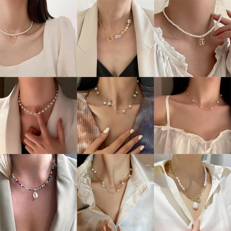 

Chains Vintage Pearl Choker Necklace For Women Fashion Summer White Imitation Necklaces 2023 Trend Elegant Wedding Jewelry
