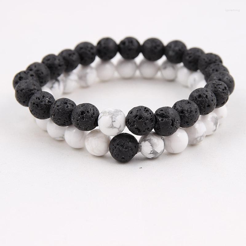 

Strand Couple Charm Distance Bracelet Natural Lava White And Black Yin Yang For Men Women Friend Jewelry Gift