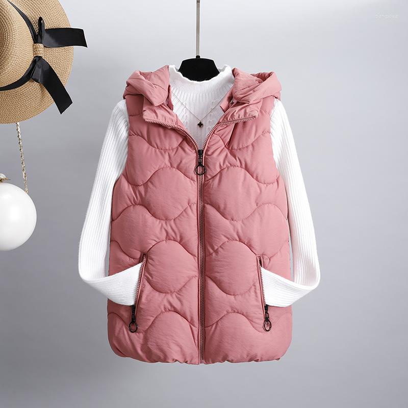 

Women's Vests Women Solid Ladies Sleeveless Waistcoat Female Quilted Zipper Puffer Vest Jacket Winter Down Cotton Hooded Short, Beige