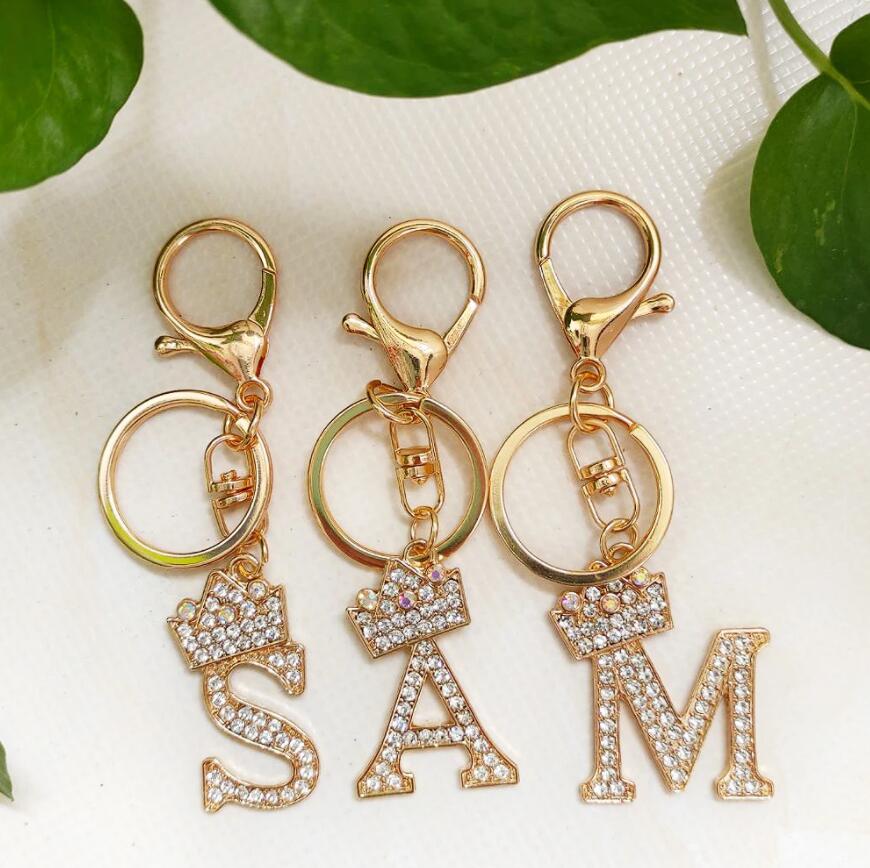 

Fashion Full Rhinestone Crown 26 English Letter Keychain For Women A-Z Initials Keyring Bag Ornaments Car Key Holder Accessories