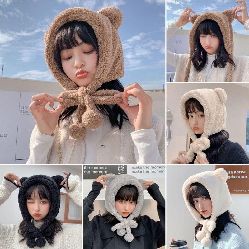 

Berets Women Warm Windproof Plush Beanies Caps Earflap Earmuff Bear Ear Hat Winter Hats, Black