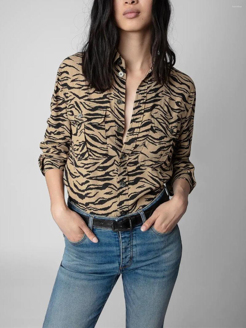 

Women's Blouses Women's Leopard Ink Print Vintage Shirt 2023 Spring Ladies Turn-Down Collar Single Breasted Long Sleeve Blouse With