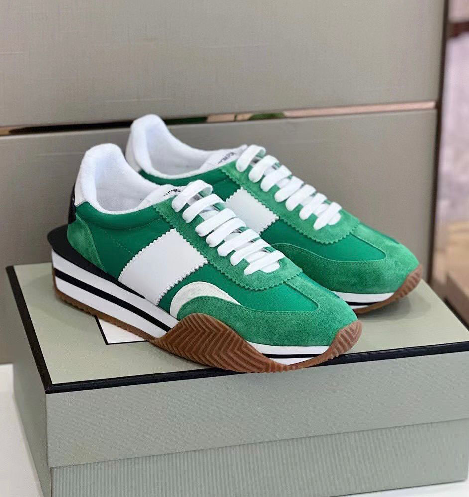 

Top Design Men James Sneaker Shoes Side Stripe Trainer Suede & Nylon Skateboard Walking Chunky Rubber Sole Lace Up Comfort Footwaer EU38-46 Shoebox