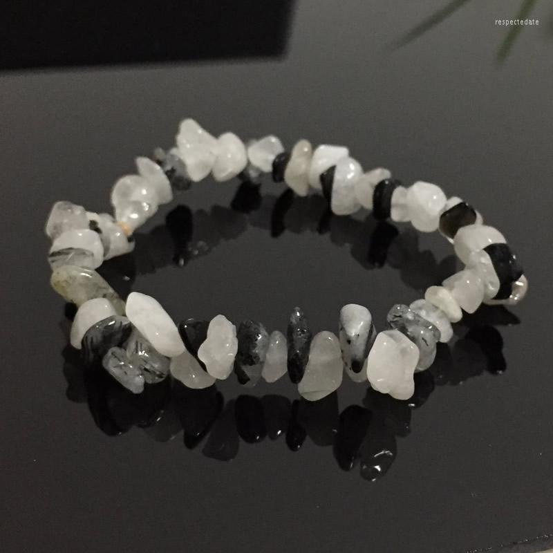 

Strand Women Bracelets Healing Balance Nuggets Natural Black Rutilated Quartz Chip Stone Beads Meditation Jewelry Male