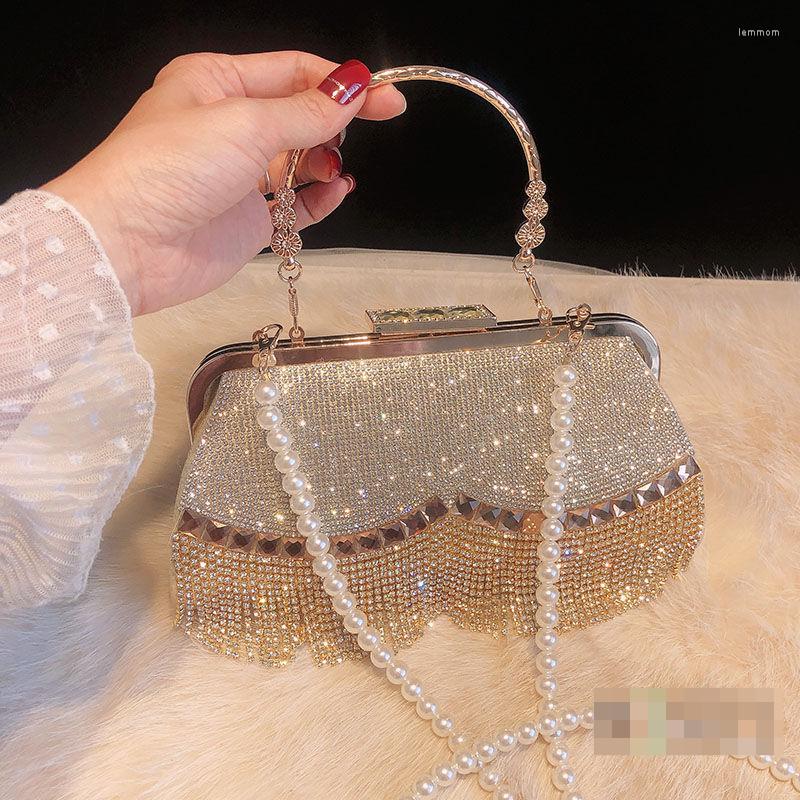 

Evening Bags Clutch Bag Luxury Women Pearl Designer Handbags Diamond For Ladies Tassel Wedding Party Pouch Totes Bolsa E588
