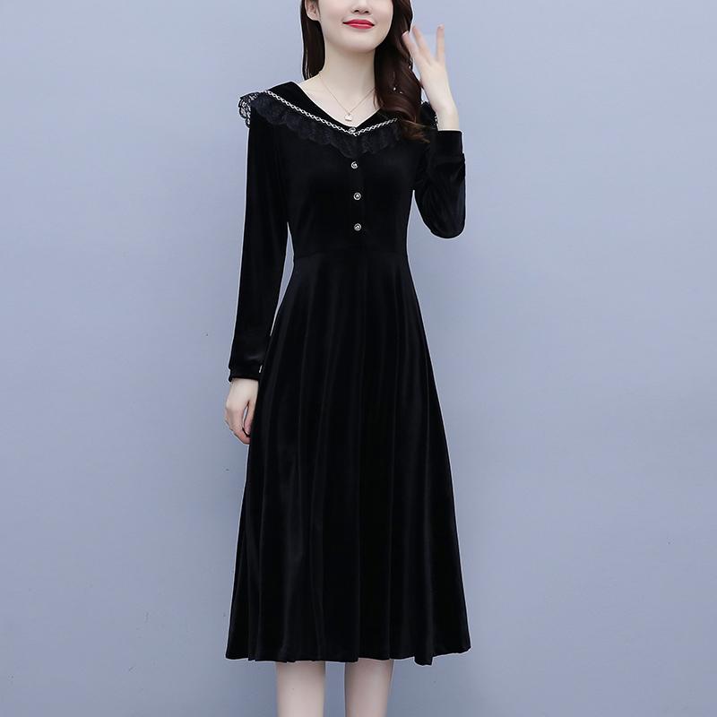 

Casual Dresses Women Korean Dress Fashion One Piece Autumn Spring 2023 Office Lady French Style Vintage Long Sleeve Solid Robe, Black