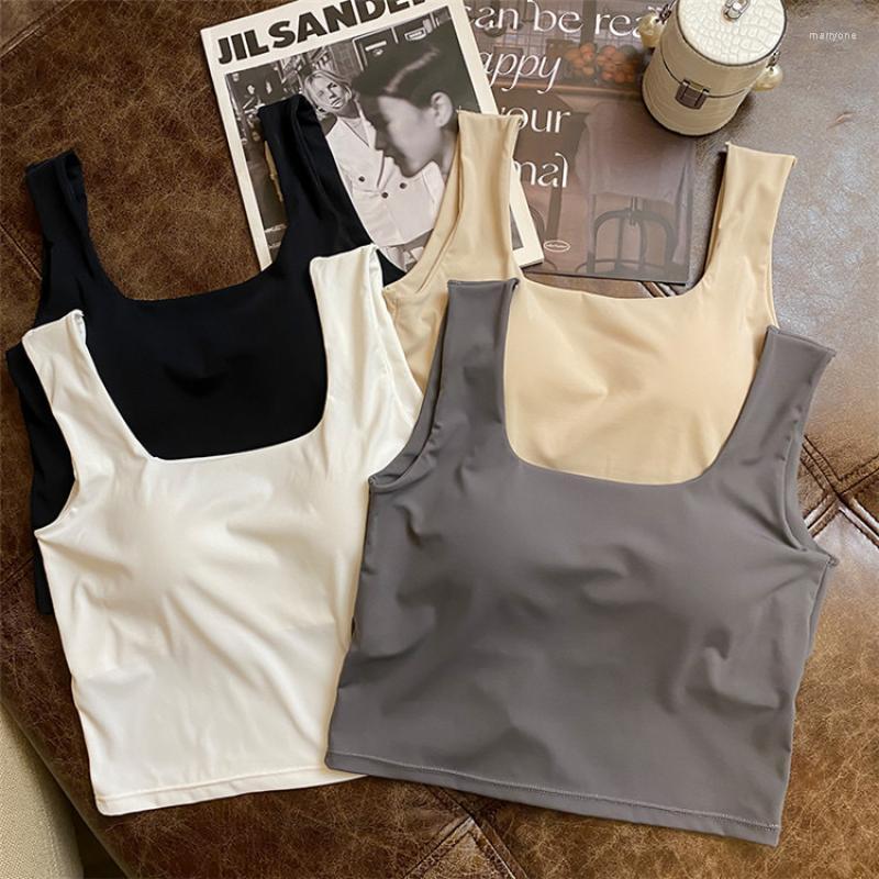 

Camisoles & Tanks Crop Top Women Solid Color Tank Seamless Wireless Padded Camisole Summer Sports Underwear Sleeveless Streetwear, Grey tank top