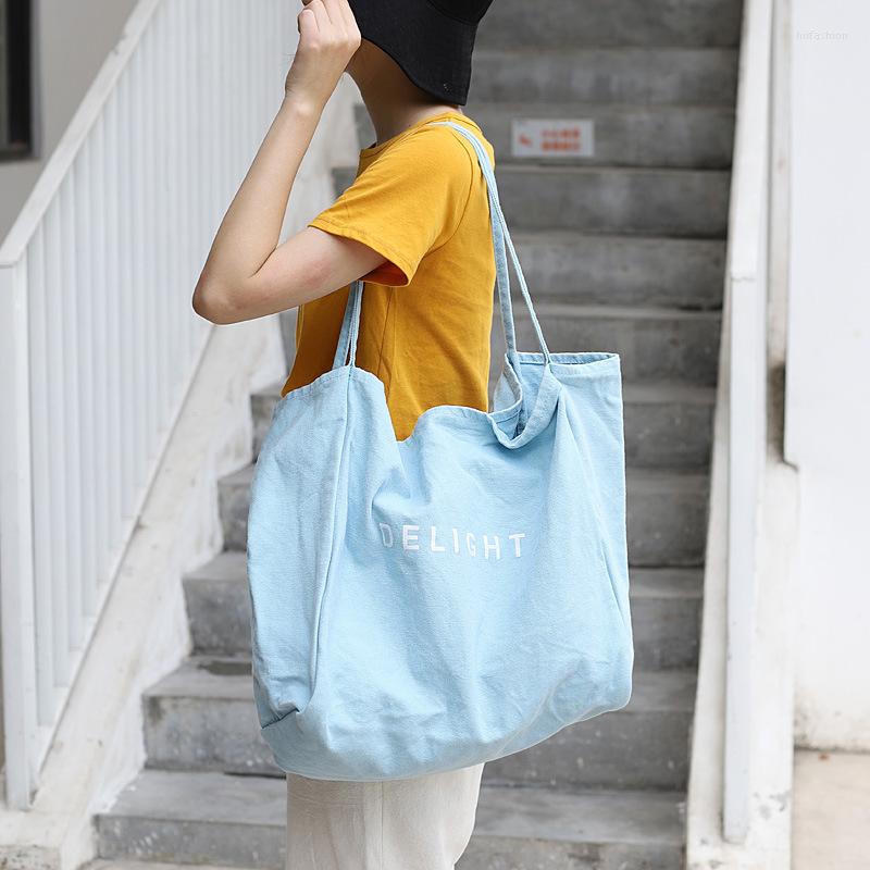 

Evening Bags Washed Canvas Shoulder Bag Large-capacity Handbag Female Korean Style Simple Casual Letter Printing, Yellow