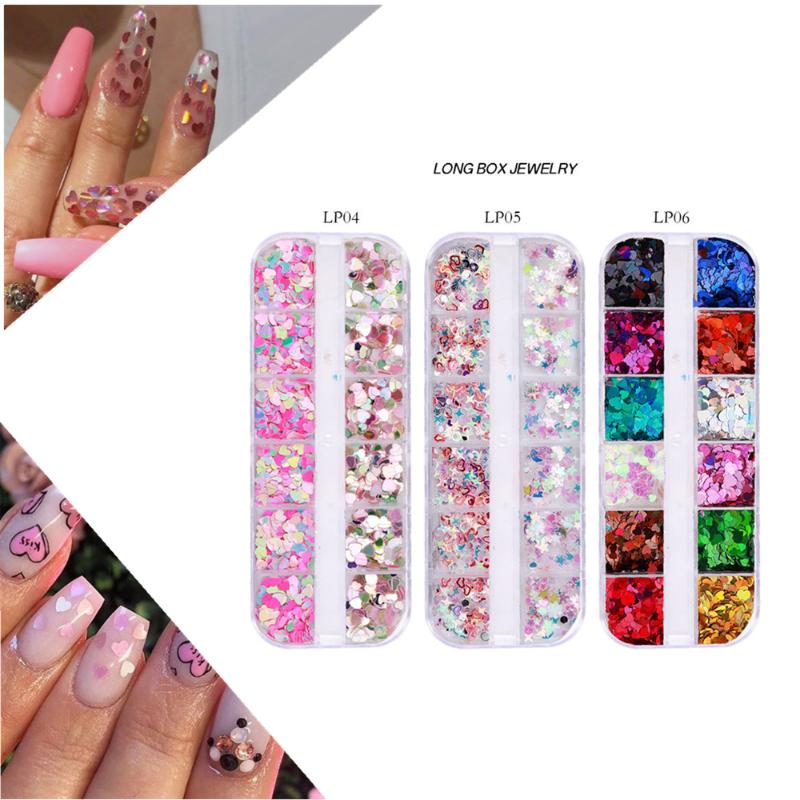 

Nail Glitter Girds Box Art Charming Heart Butterfly Nails Sequins Mixed Shape Flakes Gel DIY Manicure Accessories LP01Nail