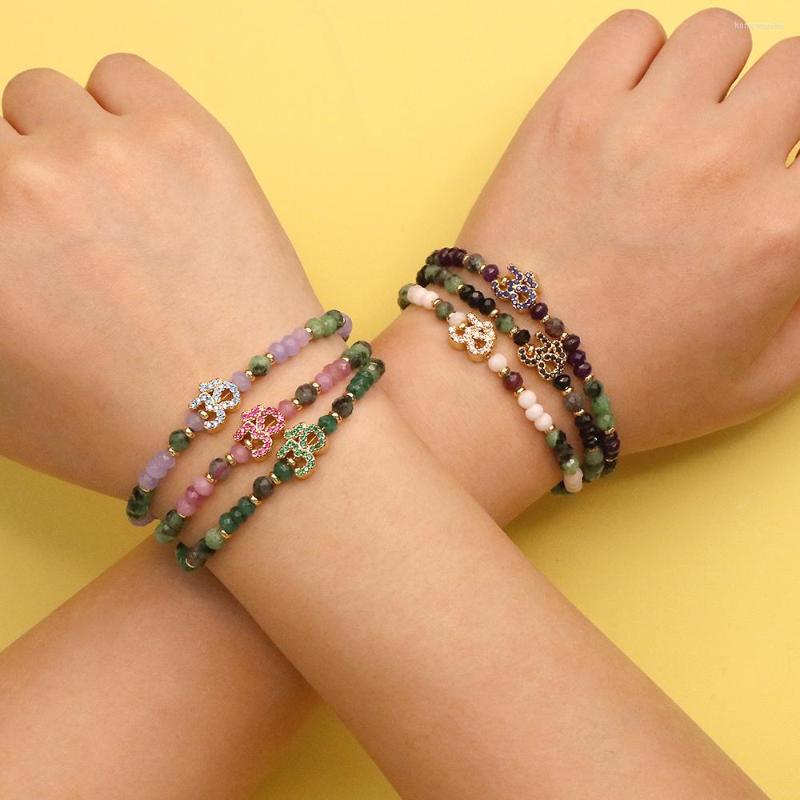 

Strand Handmade Bracelets Charm Double-sided Color Zircon OM Symbol Semi-Precious Stone Adjustable Friendship Jewelry