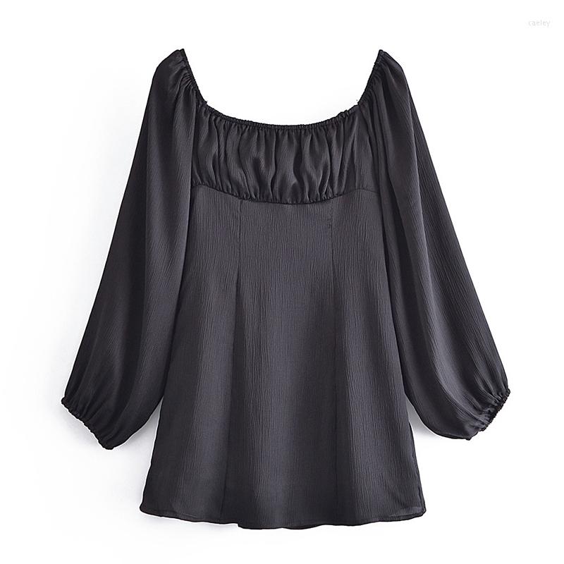 

Casual Dresses 2023 Women Sexy Square Neck Long Sleeve Black Dress Summer Ladies Vintage Vestido Short Robe, Picture shown