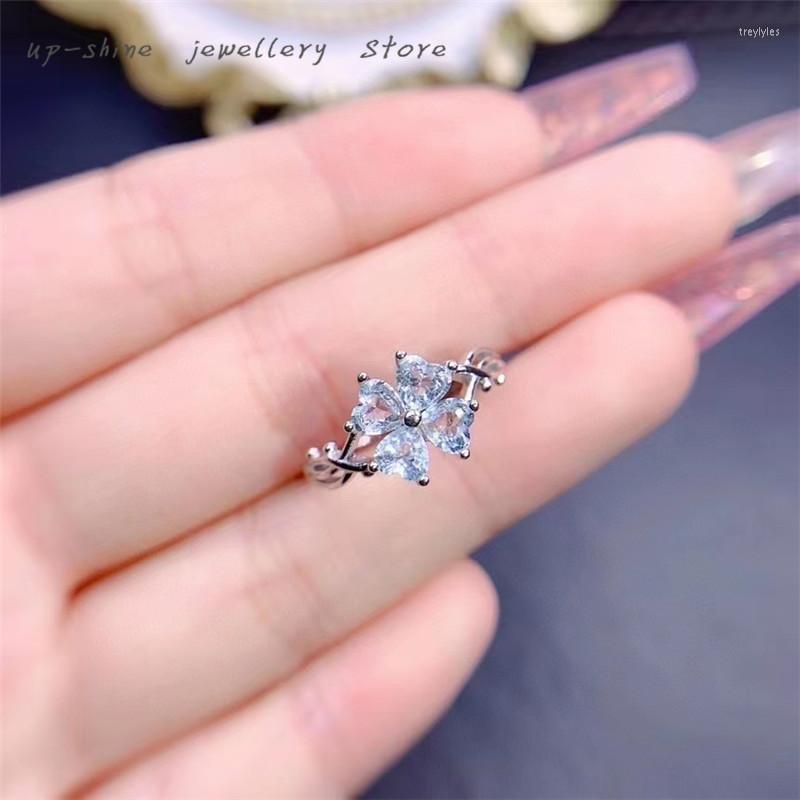 

Cluster Rings 925 Silver Inlaid Natural Aquamarine Ring Women's Jewelry Simple Atmosphere Wedding Accessories