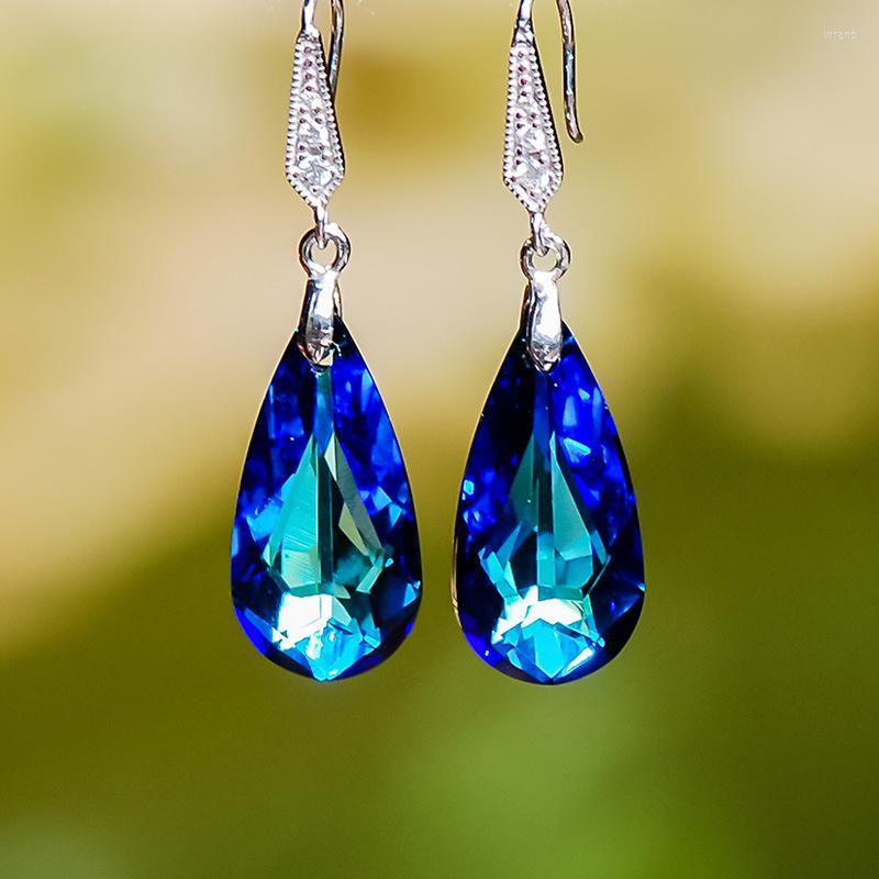 

Dangle Earrings Crystal Drop Luxury Blue Zircon Jewelry For Women 2023 Wholesale Korean Trendy Wedding Accessories Party Gifts