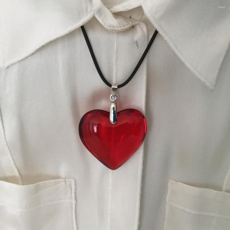 

Choker Fashion Red Heart Pendant Necklace Unisex Glass Black Leather Rope Daily Casual Decoration Jewelry
