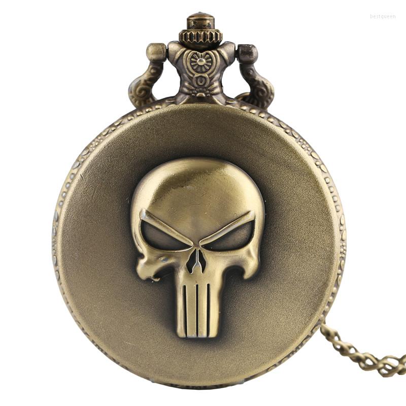 

Pocket Watches Retro 3D Skull Design Quartz Watch Children Pendant Bronze Fob Clock Analog Roman Numerals Dial Gift For Men, Picture shown