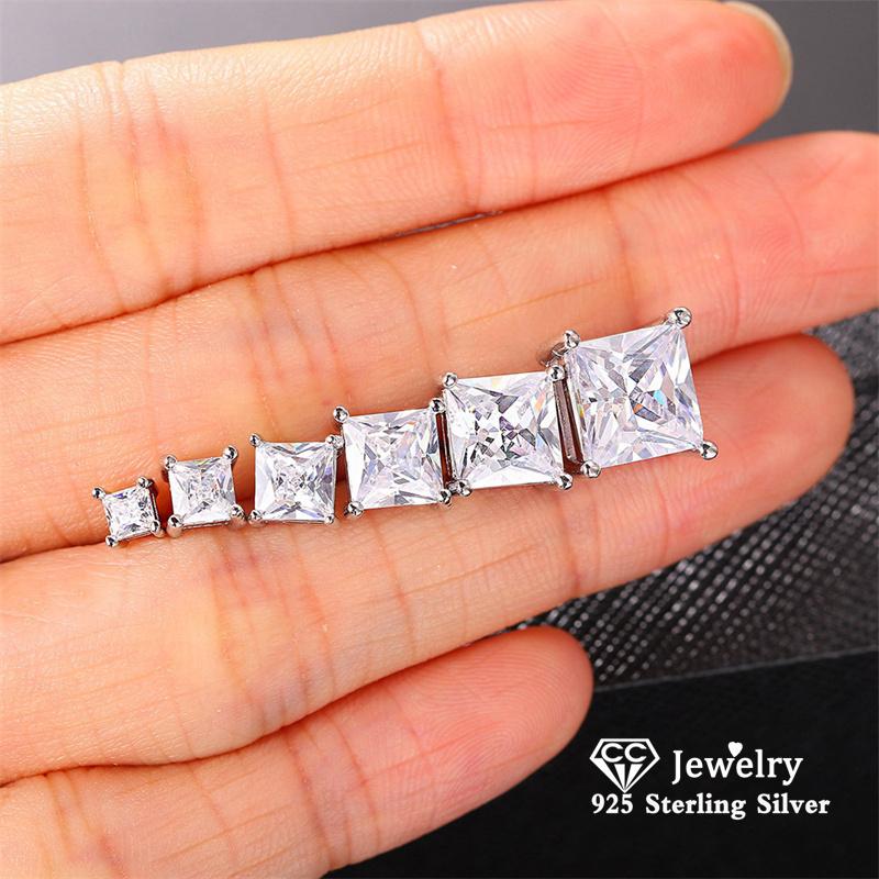 

Stud Earrings Square For Women Fine Jewelry Party Wedding Accessories Daily Wear S925 Silver Earring CCE597Stud