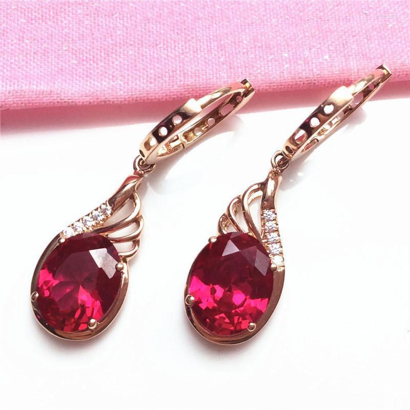 

Dangle Earrings 585 Purple Gold Plated Rose Inlaid Ruby Geometric For Women Exquisite Design Glamour Luxury Dinner Party Jewelry