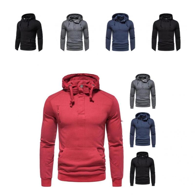 

Men's Sweaters Sweatshirt Solid Color Multi-pockets Drawstring Fit Fall Hoodie For Daily Wear, Black