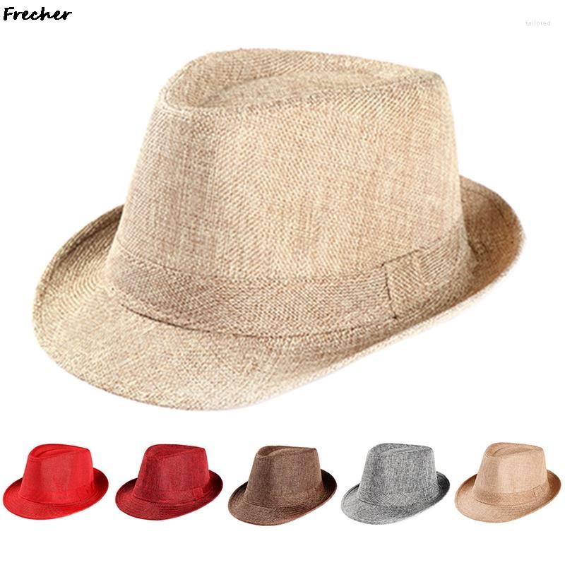 

Berets Fashion Beach Straw Hat Jazz Outdoor Cowboy Fedora Hats Panama Cap Women Men Lady Top Sun Caps Breathable Linen Bowler, Bk