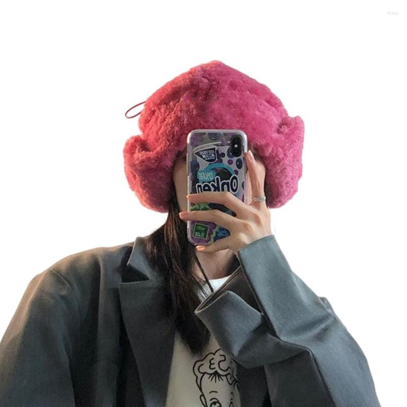 

Berets Hat Russian Earflaps Caps Artificial Thickened Warm Casual Windproof Cap Fashion Headwear Hood Ear Protection Hats Ski, Rose red