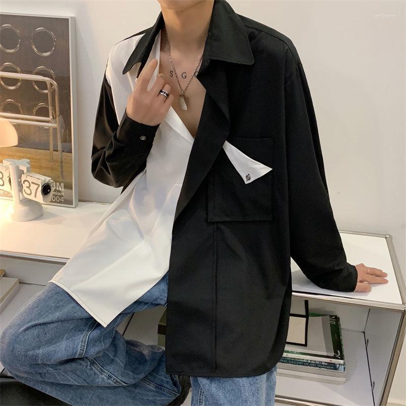 

Men' T Shirts Spliced Long Sleeve Men Korean Draped Fashion Harajuku Casual Business Black High Street Oversized Clothing Interview