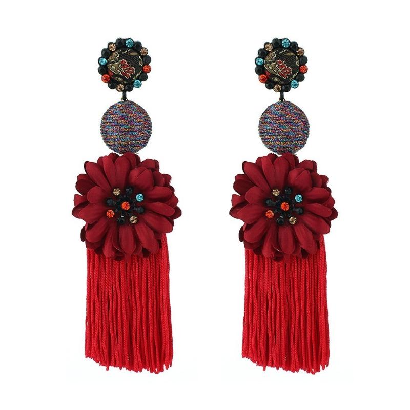 

Dangle Earrings & Chandelier Colorful Flower Shape Long Fringe Tassel For Women Elegant Drop Earring Rhinestone Ethnic Summer JewelryDangle