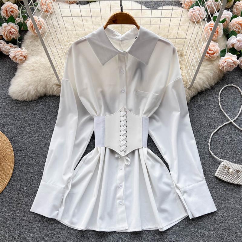 

Women's Blouses Design Long Sleeve Top Autumn Women's Temperament Lace Up White Shirt With Belt Blouse Blusas Mujer De Moda 2023, Black