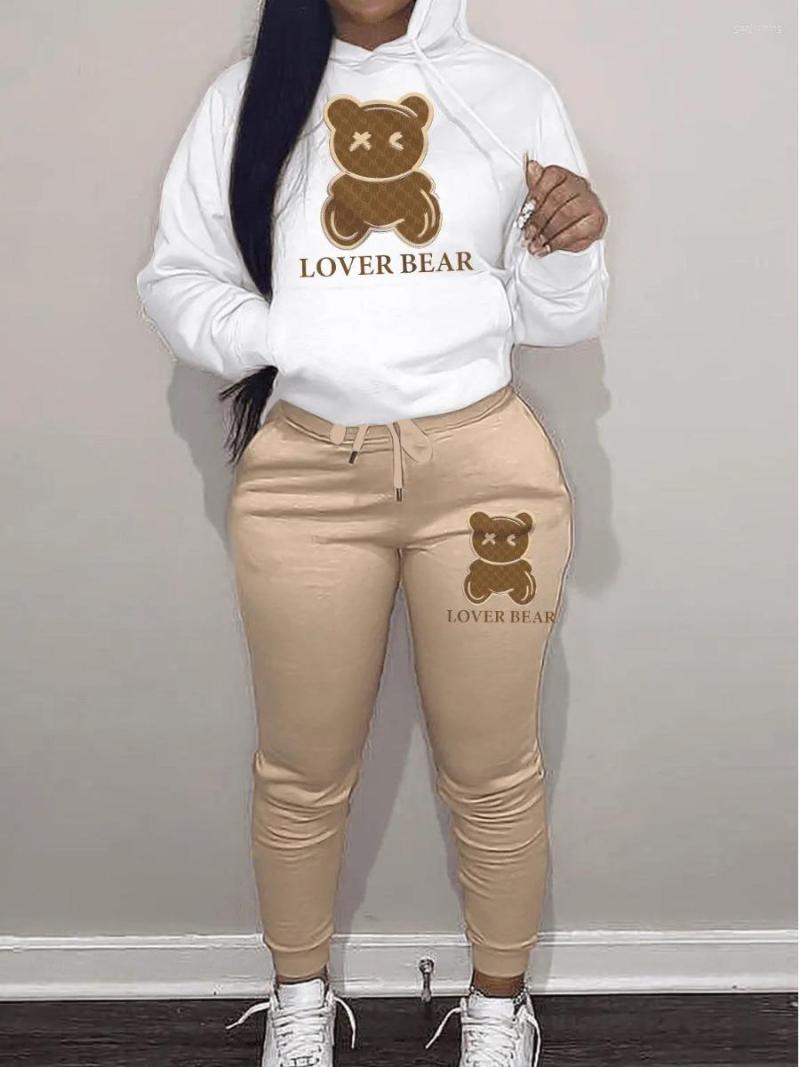 

Women' Two Piece Pants LW Set Cartoon Long Sleeve Drawstring Pullover Hoodies Top Sweat Jogger Suits, Beige