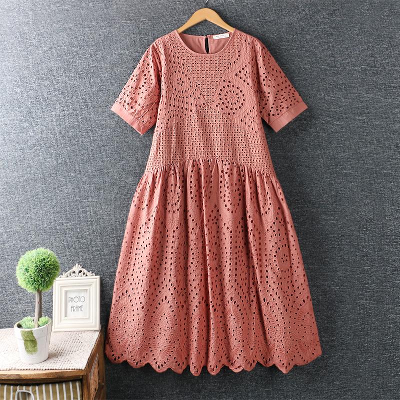 

Party Dresses Retro Hollow Out Embroidery Short Sleeve Fairy Beach Dress Cotton Robe 2023 Summer FT924Party, Photo color