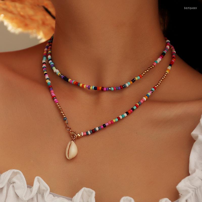 

Chains Boho Mixed Colors Seed Bead Shell Choker Necklace Statement Short Collar Clavicle Chain For Women Female Jewelry