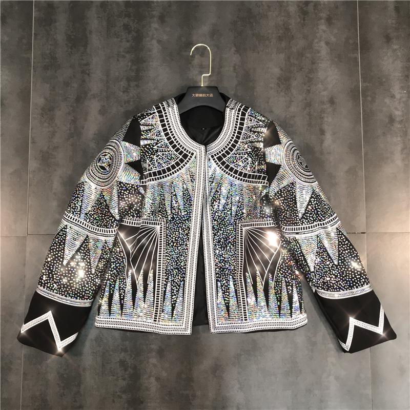 

Women' Jackets Online Celebrity 2023 Spring Heavy Industry Colorful Sequins Stars Abstract Figure Embroidered Jacket Harajuku Kawaii WomenW, Black