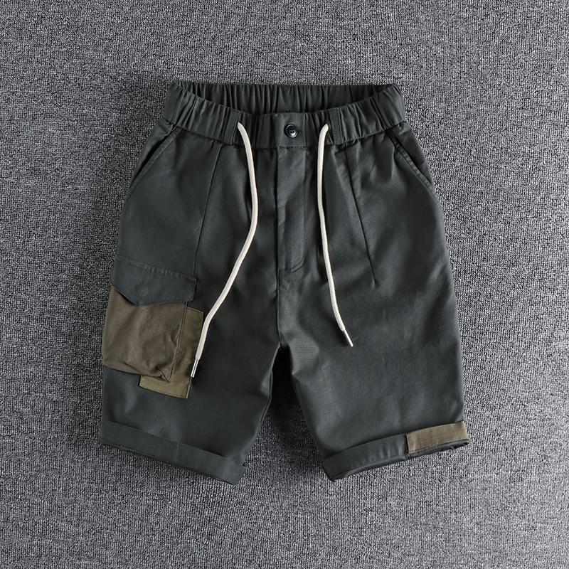 

Men's Shorts Summer Color Contrast Splicing Work Clothes Casual Micro Elastic Woven Loose Straight Pants 935Men's, Gray
