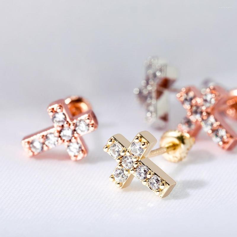 

Stud Earrings Hip Hop Fashion Cross Micro Pave Full Zircon Women Simple Rap Rock Gift Jewelry