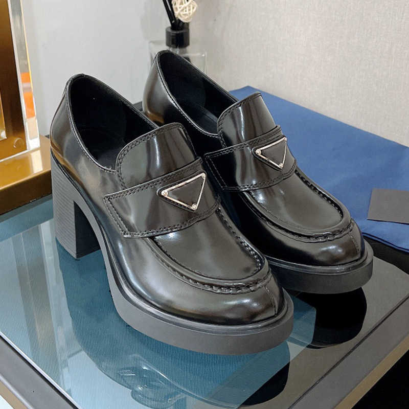 

Shoes Triangle elevation heel Lefu shoes for women P family English style black lace up high heel cowhide waterproof platform heightening single, Black3