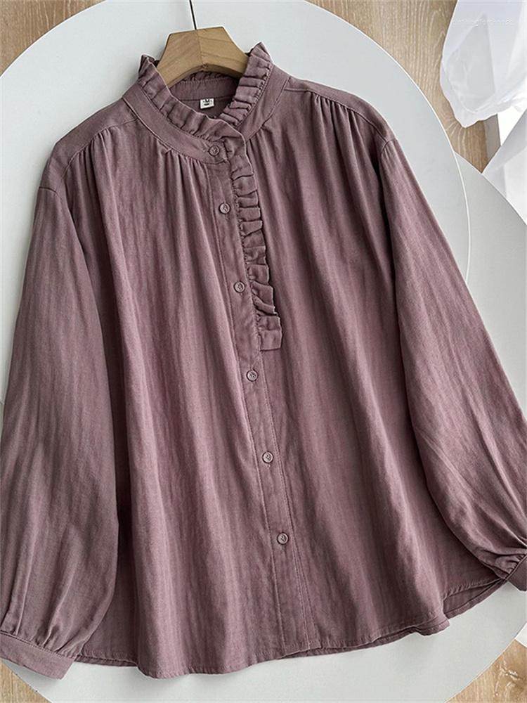 

Women's Blouses HSA Korean White Blouse Women Blusas Stand Neck Chiffon Shirts Long Sleeve Ruffles Lace Vintage Elegant Femme Tops, Slszx01 purple