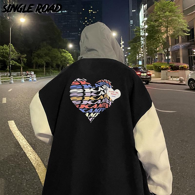

Men's Jackets Single Mens Hooded Varsity Jacket Men 2023 Heart Print Baseball Coat Hip Hop Streetwear Women Unisex HoodiesMen's Men'sMen's, White jacket men