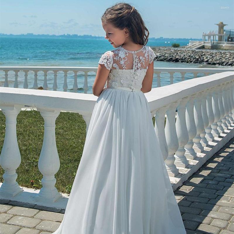 

Girl Dresses HYGLJL Princess Dress White Lace Chiffon Flower A-Line Wedding Beach Kids Holy Communion Gowns