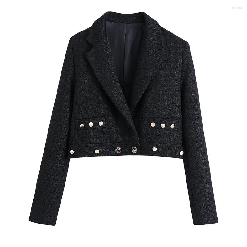 

Women's Suits Jackets For Women 2023 Fashion Clothes Long Sleeve Button Casual Tweed Blazer Notched Lapel Double Breasted Black Cropped, Skirt