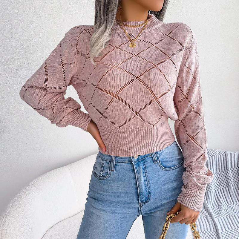 

Women' Sweaters Women Hollow Grid Long Sleeve Sweater Female Cropped Knitted Tops Girl' Streetwear Bottoming Knitwear Lady
