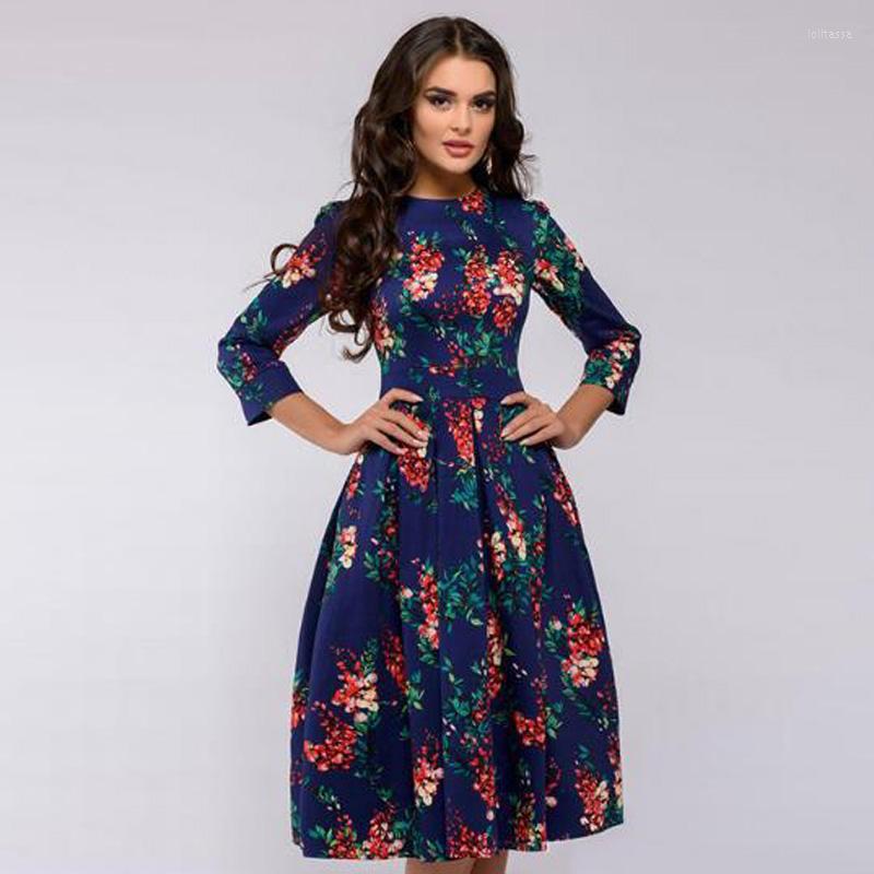 

Casual Dresses 2023 Autumn Vintage Floral A-line Dress Half Sleeve Ladies OL Streetwear Knee-Length Plus Size 2xl, Pink