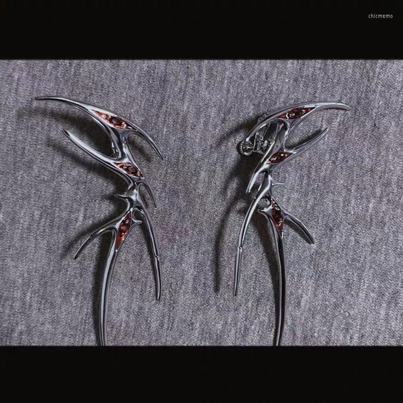 

Backs Earrings Ear Clip Red Rhinestones Hollow Irregular Line Silver Color Metal Accessories For Women Jewelry