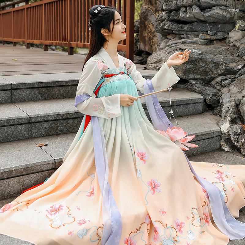 

Stage Wear Chinese Traditional Folk Girl Hanfu Han Dynasty Flower Print Fairy Cosplay Costume Dance 2023, Color2