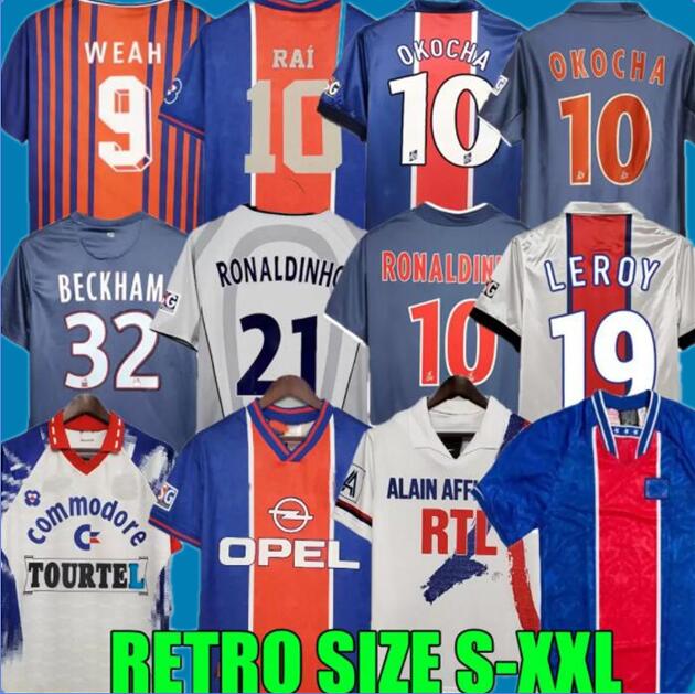 

02 03 91 93 94 95 96 psgs Retro Futebol Soccer Jersey Okocha Leroy Beckham 98 99 00 01 90 92 06 07 12 13 Classic Rai Anelka Ibrahimovic Ronaldinho home away fotball shirts, 14