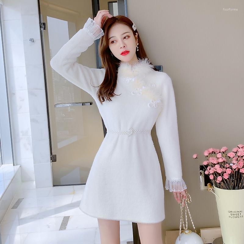 

Casual Dresses COIGARSAM Women One Piece Ladies Korean Dress Autumn 2023 Office Lady Solid Long Sleeve, Picture shown
