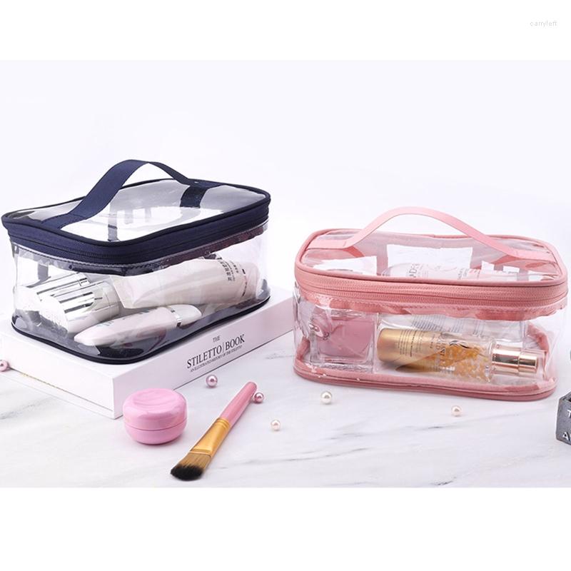 

Cosmetic Bags Clear Travel Toiletry Makeup Bag Zipper Waterproof Transparent Organizer Cosmetics Pouch PVC With Handle, Burgundy