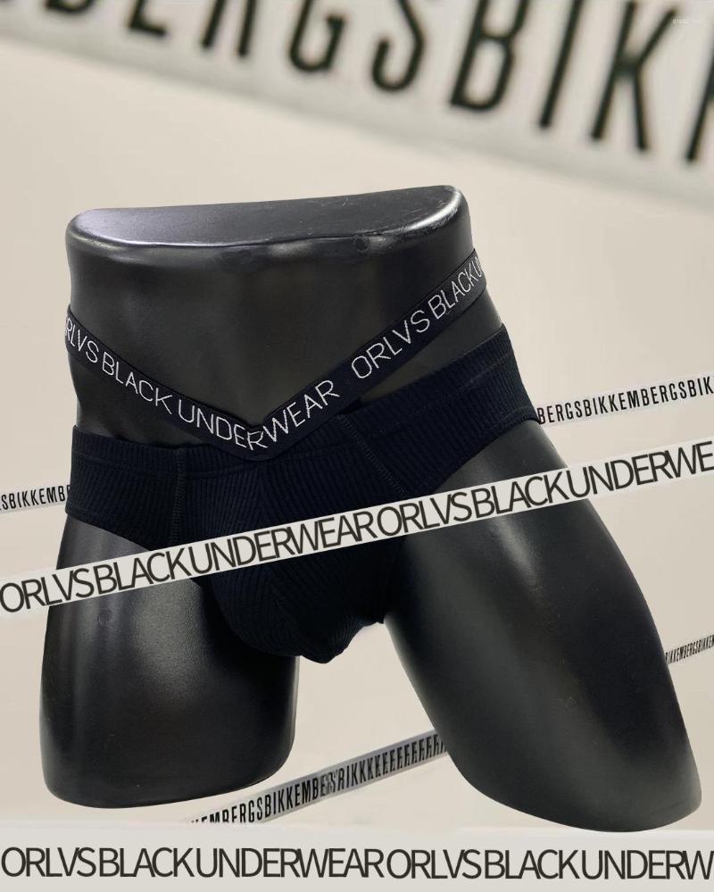 

Underpants Bikini Panties Double Belt Removable Hollow Low Waist Sexy Hip Lift Trend Pure Cotton Pit Cloth Men's Underwear, Black