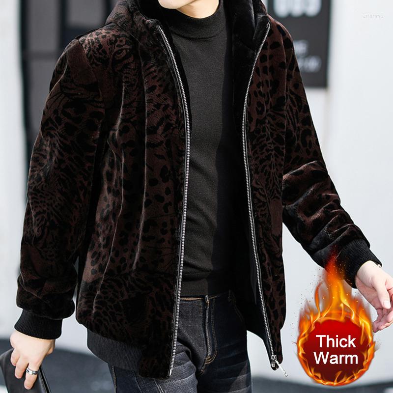 

Men's Jackets Men Fleece Fur Fluffy Coat Jacket Jumper Oversized Warm Streetwear Tiger Print Pattern Imitate Leather Man, Black