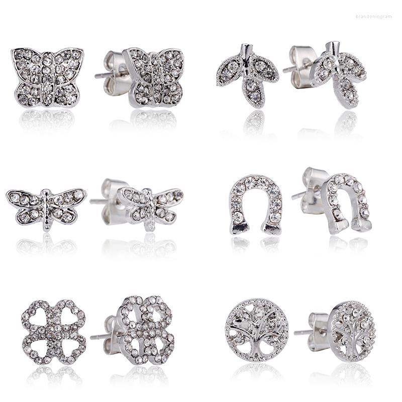 

Stud Earrings Cute Butterfly Ane Leaves Earring Female Silver Plating Spiral Ear Bone Buckle Piercing For Women Jewelry