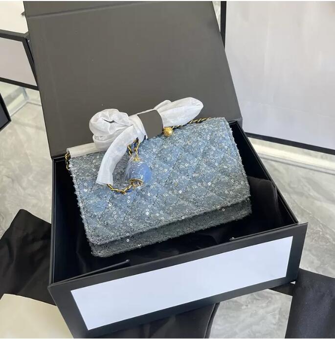 2022Ss bag France Womens Denim Sequins Classic Mini Flap WOC Bags Wallet With Chain Purse Quilted Crush Ball Crossbody Shoulder Card Holder Designer